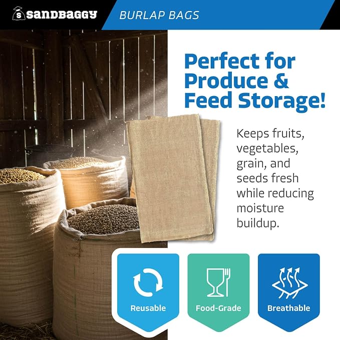 Sandbaggy Burlap Bags Large 24" x 40" - Potato Sack Race Bags for Kids & Adults | Perfect Birthday Party Game | Shrub & Plant Frost Protection - Food Grade (Pack of 1)
