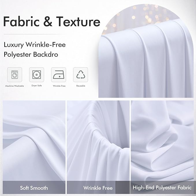 60ftx12ft Wrinkle Free White Backdrop Curtain, 12 Panels 12FT Height White Drapes for Wedding, Silky Polyester Photo Back Drop Cloth Draping for Birthday Party Photography Background