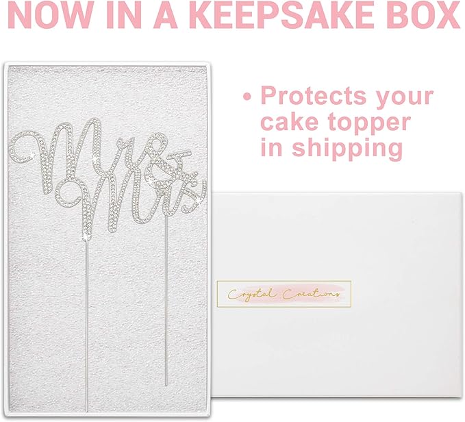 Mr and Mrs Wedding Cake Topper - Premium Silver Metal - Sparkly Wedding Bridal Shower or Anniversary Cake Topper - Now Protected in a Box