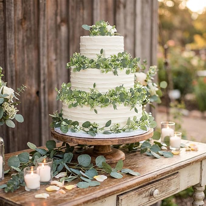6 Pack 5.9 Feet Faux Eucalyptus Garlands Bulk, Artificial Wedding Garland with White Flowers Faux Silver Dollar Eucalyptus Leaves Vines for Table Home Wedding Party Indoor Outdoor Decor