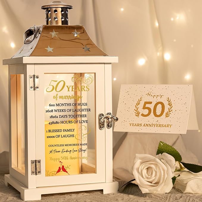 50th Wedding Anniversary Lantern, Happy 50 Years Anniversary Ideas Gift for Couple Parents Grandarents, Unique Marriage Keepsake Decoration for Wife Husband Friends Him Her