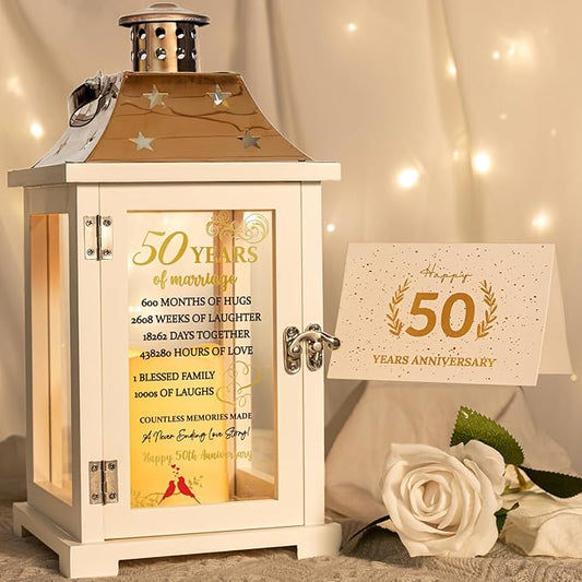50th Wedding Anniversary Lantern, Happy 50 Years Anniversary Ideas Gift for Couple Parents Grandarents, Unique Marriage Keepsake Decoration for Wife Husband Friends Him Her