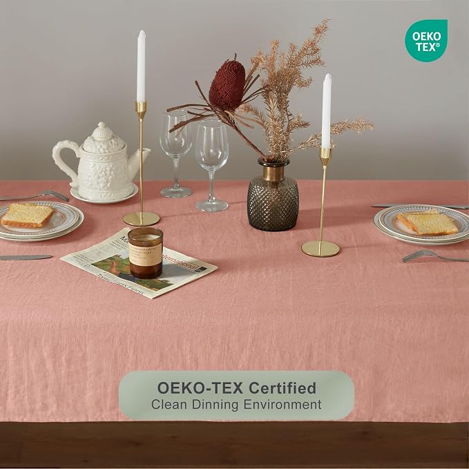 TOSMO 100% French Linen Rectangle Tablecloth, 144LX60W Prewashed Natural Linen Table Cloth for Farmhouse Dining, Buffet Parties, Picnic, Events, Weddings & Restaurants