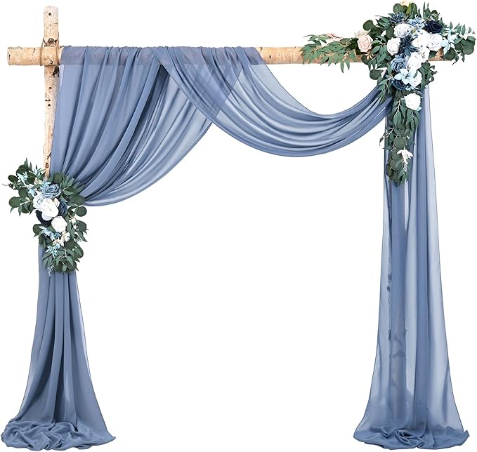 Wedding Arch Draping Fabric,2 Panels 28" x18ft Dusty Blue Wedding Arch Drapes for Ceremony Sheer Chiffon Fabric Drapes Arbor Drapery Decorations for Reception Party