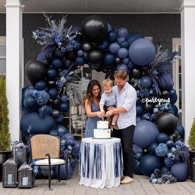 Navy Blue Black Balloon Arch Kit Double Stuffed, Dark Lavender-Blue Matte Black Balloon Garland with Clear Bobo Latex for Birthday Baby Shower Men Graduation Wedding New Year Party Decoration
