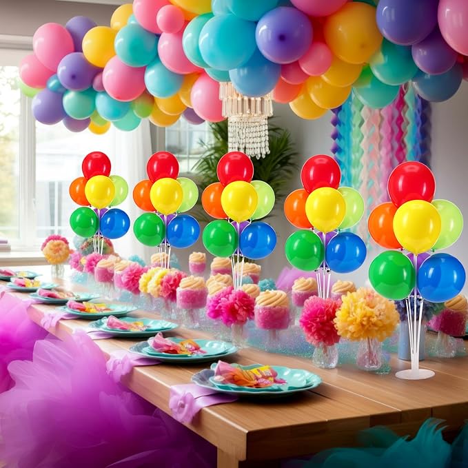 VioraWhite 8 Set Balloon Stands Kits, Sticks Holder with Base and Balloon for Table Centerpieces Party Decoration for Birthday Baby Shower Fiesta Carnival Wedding Graduation Party(Colorful)