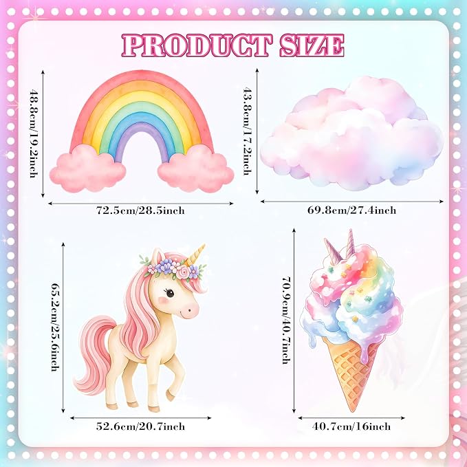 Honoson 4 Pcs 30" Large Rainbow Unicorn Birthday Decorations Cardboard Cutouts Standup, Unicorn Baby Shower Backdrop Photo Booth Props for Princess Party Decor Lawn Yard Signs Supplies