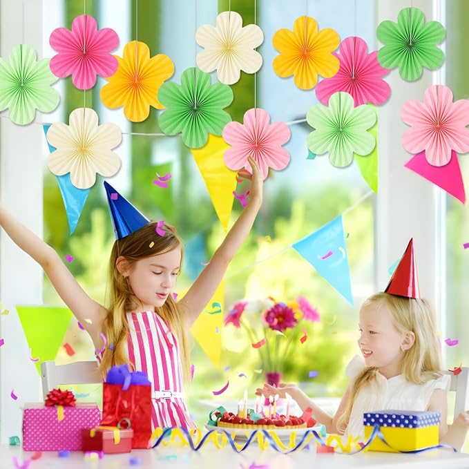 DODOKIM Paper Fans Party Decorations Paper Flowers Decorations for Wall Floral Backdrop Classroom Baby Shower Birthday Party Flower Wall Decor Pack of 18 Pink Green Yellow