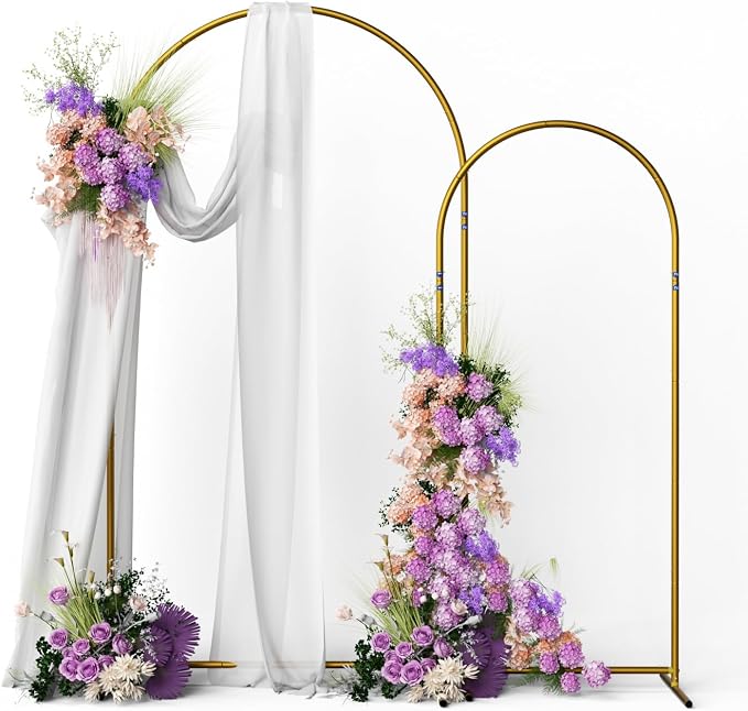 1 Sets Portable Metal Wedding Balloon Arch Stand(6FT), Backdrop Arch Stand for Baby Shower, Birthday, Parties, Anniversaries, Halloween, Christmas (Gold-6FT)