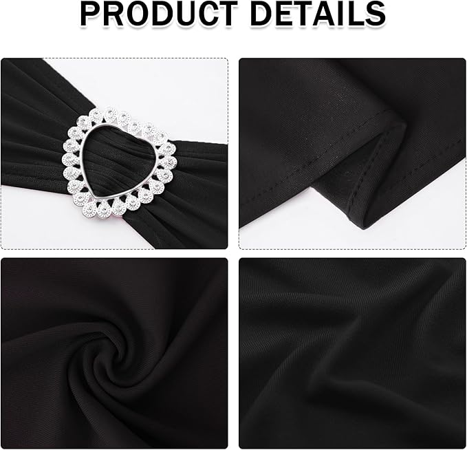 Howhic Pack of 60 Spandex Chair Sashes Bows Stretch Chair Cover Band with Buckle Slider Universal Elastic Chair Ties for Wedding Banquet Party Event Decoration (Black)