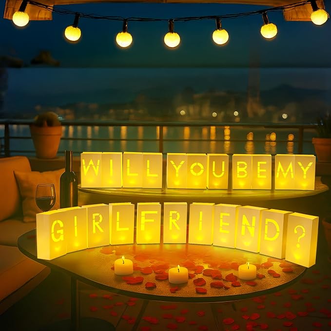 Will You Be My Girlfriend Light up Letters - Luminary Paper Bag for Proposal Decoration Romantic Special Night Decor