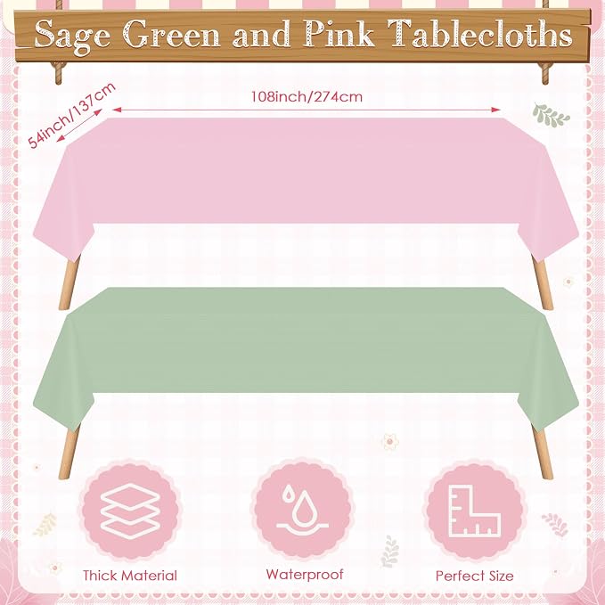 Mimorou 177 Pcs Sage Green and Pink Plates and Napkins Set Serves 25 Guests Gradient Green and Pink Tablecloth Plates Cup and Napkins Tableware for Birthday Wedding Bridal Baby Shower Party Supplies