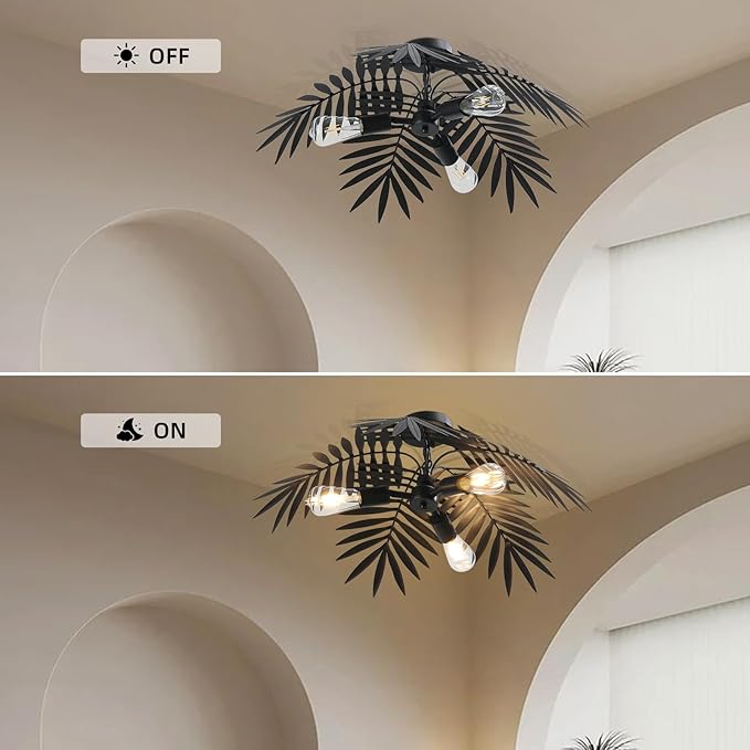 Newrays Vintage Black Tropical Coconut Leaves Ceiling Lighting Rustic Tree Lights Living Room Dining Room Bedroom Chandelier Fixtures