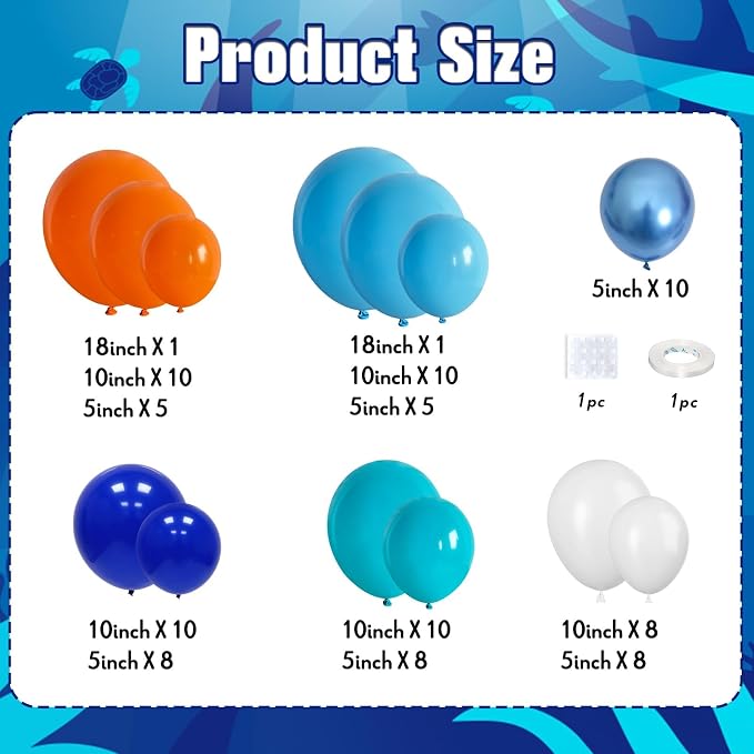 Blue and Orange Balloon Garland Arch Kit, Klein Navy Light Blue Teal Orange White Metallic Under the Sea Balloon Arch Kit for Boys Space Ocean Basketball Birthday Graduation Party Decorations Supplies