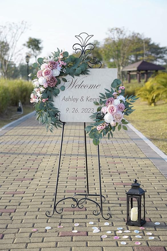 PONATIA Small Wedding Arch Flowers (Pack of 2), Artificial Dusty Rose Flowers for Wedding Welcome Signs Decorations and Arch Flower For Wedding Ceremony Reception (Dusty Rose & Blush)