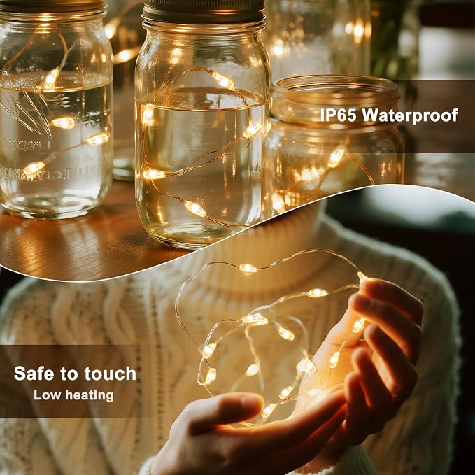 OMIKA 2 Pack 16.5ft 50 LEDs Battery Operated Fairy Lights, 24 Colors +Warm White USB Powered String Lights, with Remote Timer Waterproof Twinkle Lights for Room Garden Indoor Outdoor Decor(150 Modes)