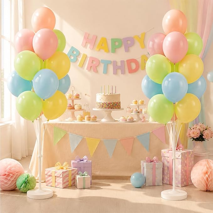 Balloon Column Kit Set of 2,Anti-Tip Sand-Fill Base Balloon Tower Stand with 10" 26pc Classic Retro Colorb Balloons for Easter Birthday Wedding Bridal Party Decorations