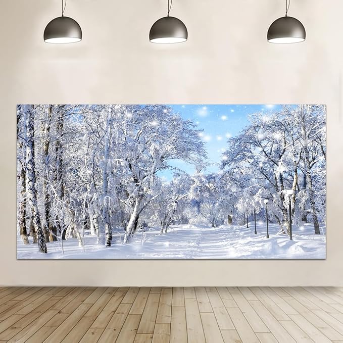 Winter Forest Backdrop 20x10ft Winter Wonderland Scene | Photography Background White Snow Snowflake Christmas Party Holiday Photo Merry Xmas Happy Party Banner Decor Supplies