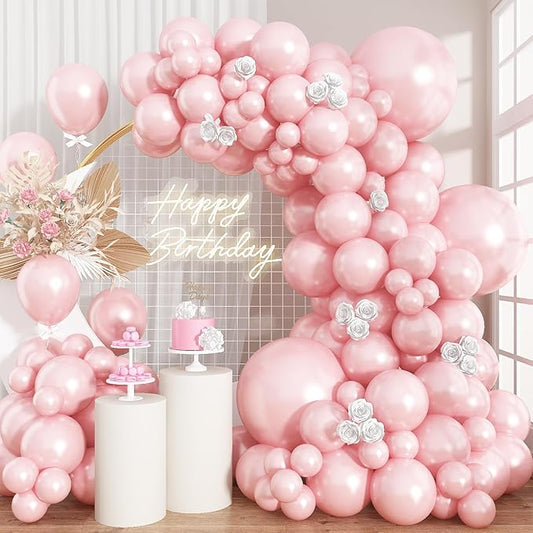 Pearl Pink Balloons Arch Double-Stuffed Baby Light Pink Balloons Garland Thick Balloons Different Sizes 18/12/10/5inch 61pcs Balloon for Wedding Valentines Day Birthday Decor