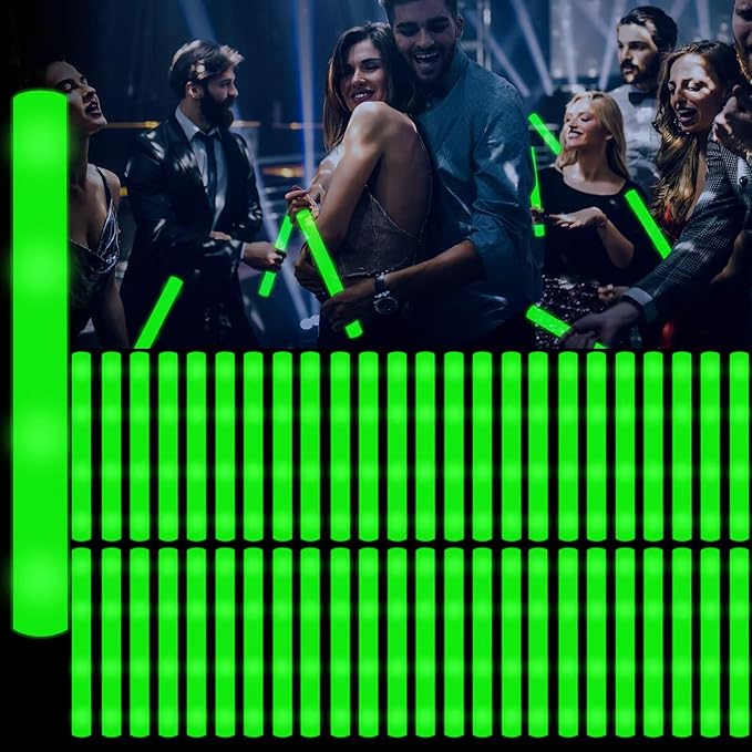 60Pcs LED Glow Foam Sticks Bulk,Light Up Glow Sticks with 3 Flashing Modes,Green Glow Wands Party Pack,Glow In The Dark Party Supplies for Halloween,Christmas,St.Patrick,Easter,Birthday