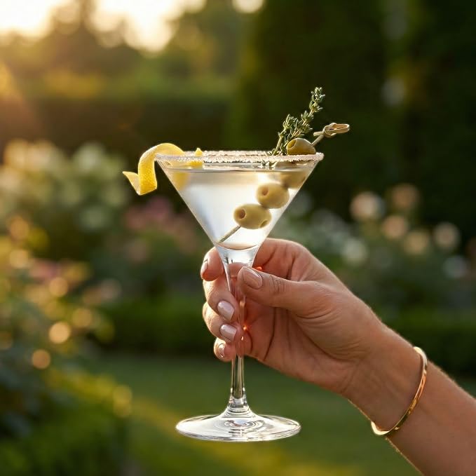 Restaurantware Voglia Nude 5 Ounce Martini Glasses Set Of 12 Crystal Martini Glasses - Laser-Cut Rim Dishwasher-Safe Glassware Fine-Blown Crystal Cocktail Glasses Serve Manhattans or Cosmos