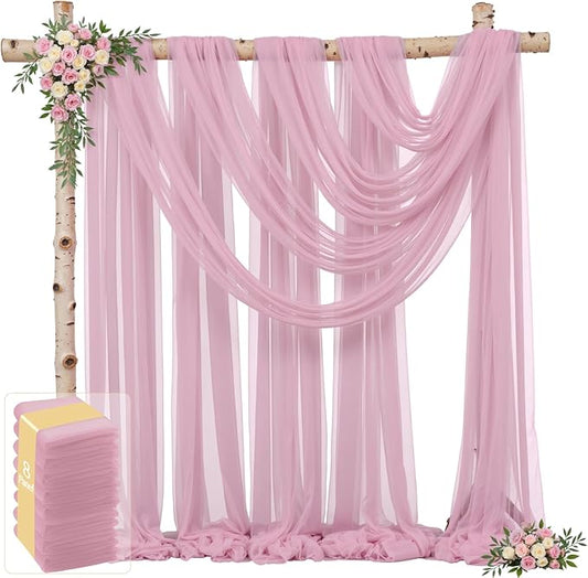8 Panels Dusty Rose Wedding Arch Draping Fabric 30" x 19ft Wedding Drapes Tulle Drapes for Backdrop Sheer Fabric Backdrop Drapes Decorations Backdrop Curtains for Reception Ceremony Party