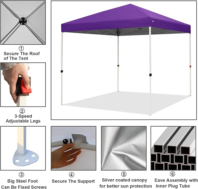 Northroad 8X8 FT Pop Up Canopy, Outdoor Instant Canopy Tent w/Carrying Bag, Portable Gazebo Shelter for Wedding Party,Commercial Event,Patio,Garden,Beach -Purple