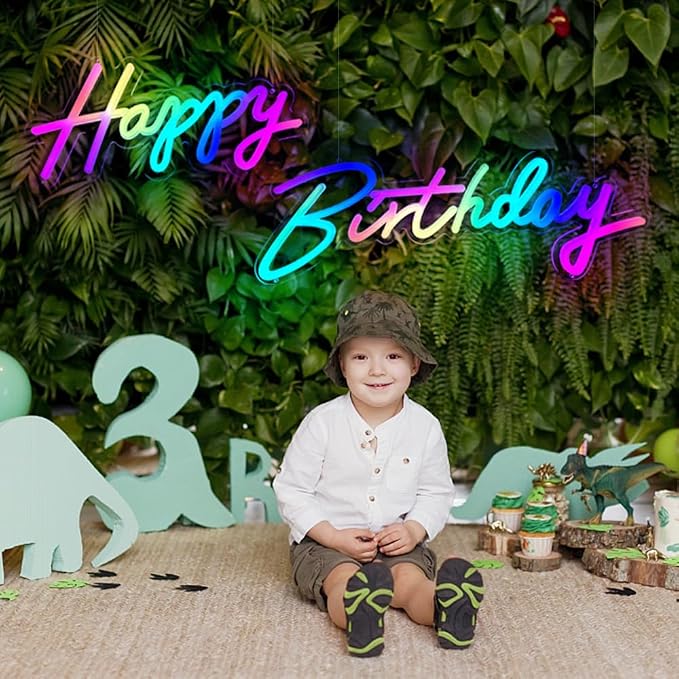 Extra Large Neon Happy Birthday Sign - Multi Color Happy Birthday Sign, Happy Birthday Light Up Sign for Backdrop with Switch/APP/Remote Control - Happy Birthday LED Sign for Backdrop, Party, Decoration