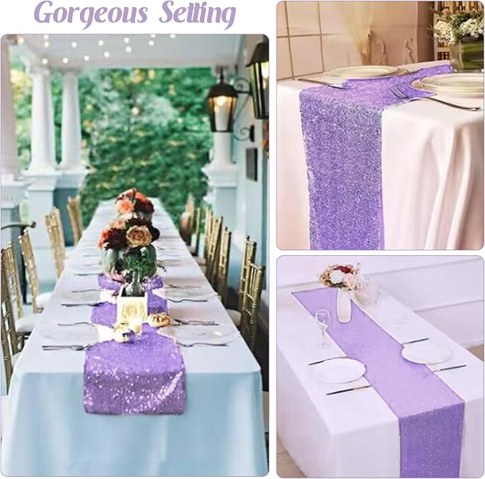 6 Pack Light Purple Sequin Table Runner 12" x 72" Sparkle Table Runner for Baby Bridal Shower Wedding Birthday Party Table Decor (Light Purple)