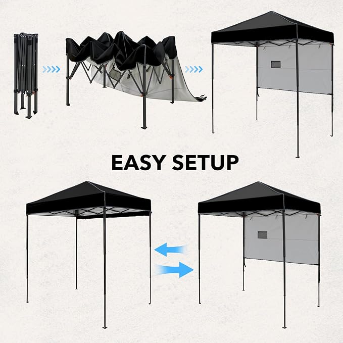 6x4 Pop Up Canopy Tent with Half Wall Panel, Instant Portable Beach Canopy, Outdoor Tent with Carry Bag for Camping, Sports, Tailgating, Events, Black