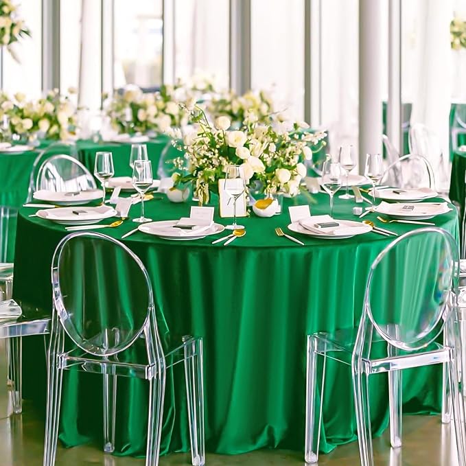 12 Pack Round Tablecloth 120 Inch - Green Polyester Tablecloth for Round Table, Premium Green Tableclothes Washable Fabric Table Cover for Wedding Party Banquet Restaurant Reception Dining