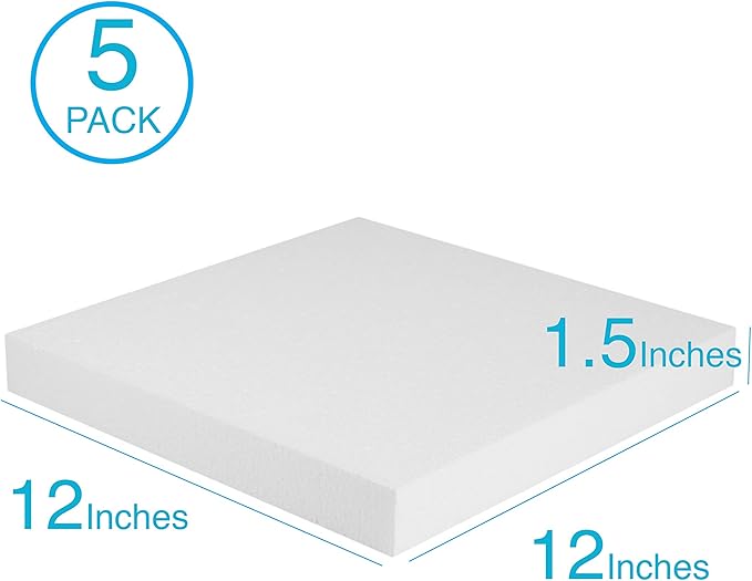 Silverlake 12x12x1.5 Craft Foam for Styrofoam Block Projects (5-Pack)