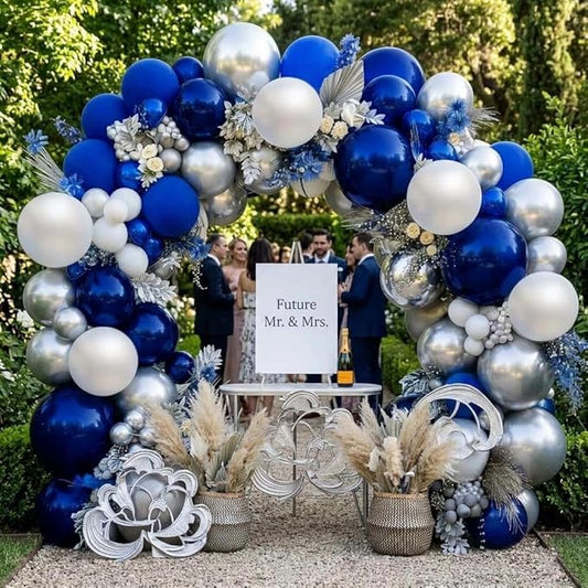 Navy Blue White Balloons Royal Blue Silver Balloon Garland Arch Kit for Birthday Baby Shower Graduation Bridal Shower Business Party Decorations