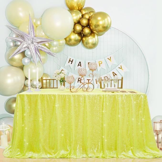 B-COOL Mermaid Sequin Tablecloth Crystal Yellow Glitter Table Linen Party Tablecloth 60x102 Inch Sequin Table Fabric for Wedding Birthday Banquet