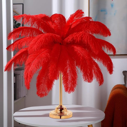 Retrowavy 50 Pcs 14-16 Inches Large Natural Ostrich Feathers Bulk for Centerpieces for Wedding Party Centerpieces Home Decoration Flower Arrangement (Red)