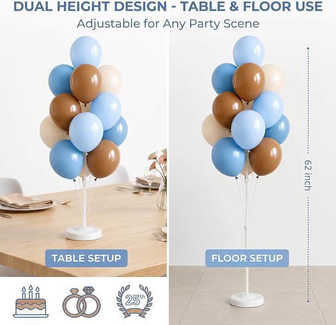Balloon Column Stand Kit Set of 2 Included-Retro Ice Mist Macaron Balloon Sticks with Base&Pole,Backdrop Decoration for Metallic Chrome Wedding, Baby Shower,Birthday,Anniversary Party（denim brown）