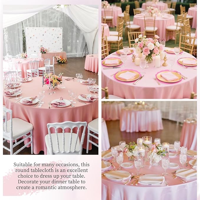 Pesonlook 10 Pack Pink Round Tablecloth 120 Inch, Waterproof Polyester Fabric Table Cloth for Round Tables, Stain Wrinkle Resistant Tablecloths Washable Table Cover for Wedding Dining Party Banquet