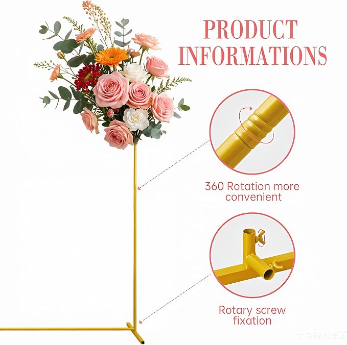 6.6ft x 6.6ft Wedding Arch Backdrop Stand, Square Gold Metal Frame for Ceremony, Anniversary, Garden Arbor, Baby Shower, Photo Booth