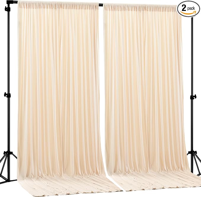 Deep Champagne Backdrop Curtain 2 Panels-Wrinkle-Free Curtains Polyester Photography Drapes for Baby Shower Birthday Party Photo Background Backdrop Stand- 8 X10FT (Champagne)