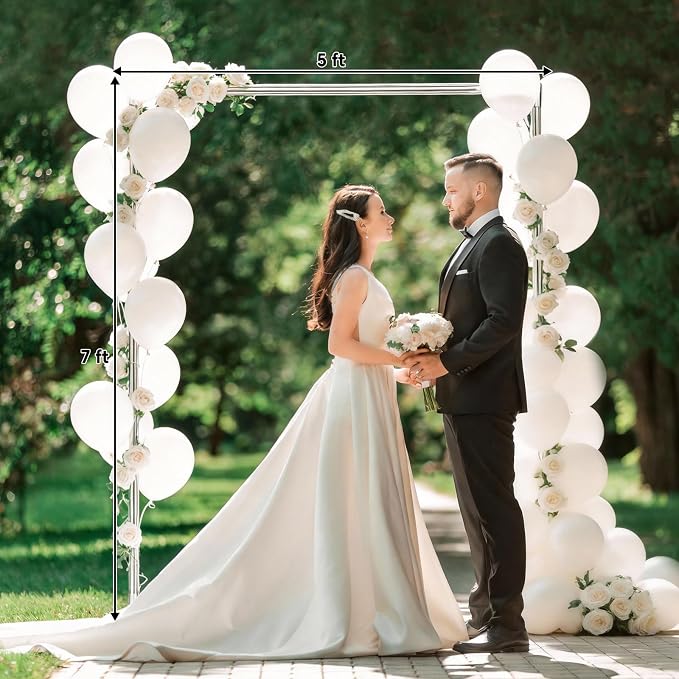 Metal Square Backdrop Stand 7x5FT, Heavy Duty Wedding Arch Stand Frame with Support Base for Ceremony, Parties, Anniversary, Birthday, Garden, Balloon Decoration, Stainless Steel, Rectangle Background
