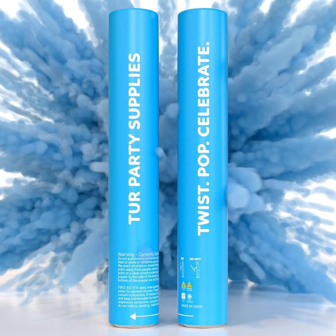 Blue Powder Cannons Smoke Bombs Biodegradable Poppers | 2 Pack | Launch 25 ft Far | 12 inch | Decorations For Photoshoots, Gender Reveal, Celebrations, Festivals, and Parties | TUR Party Supplies