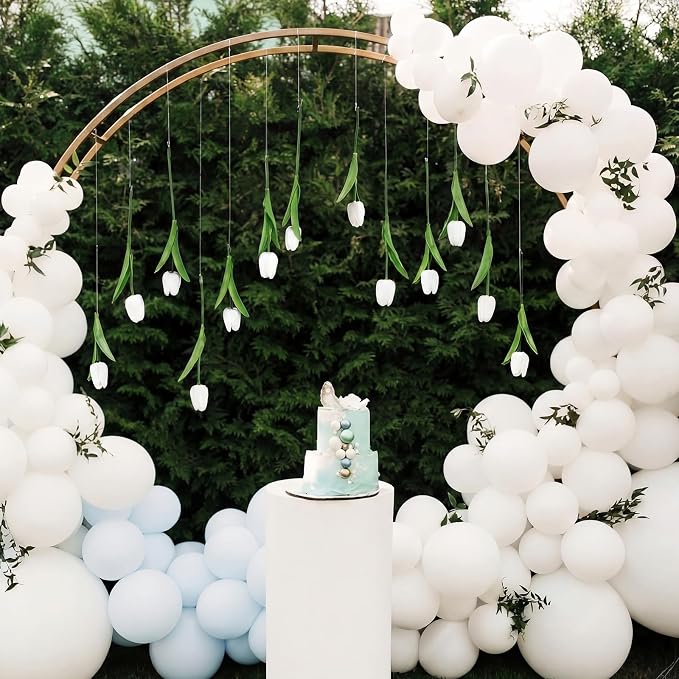 24 Pack White 5 ft Artificial Tulips Hanging Flower Garland Decorations Spring Summer Dangling Faux Tulip Floral Vine Strings with Hooks for Wall Ceiling Wedding Tea Party