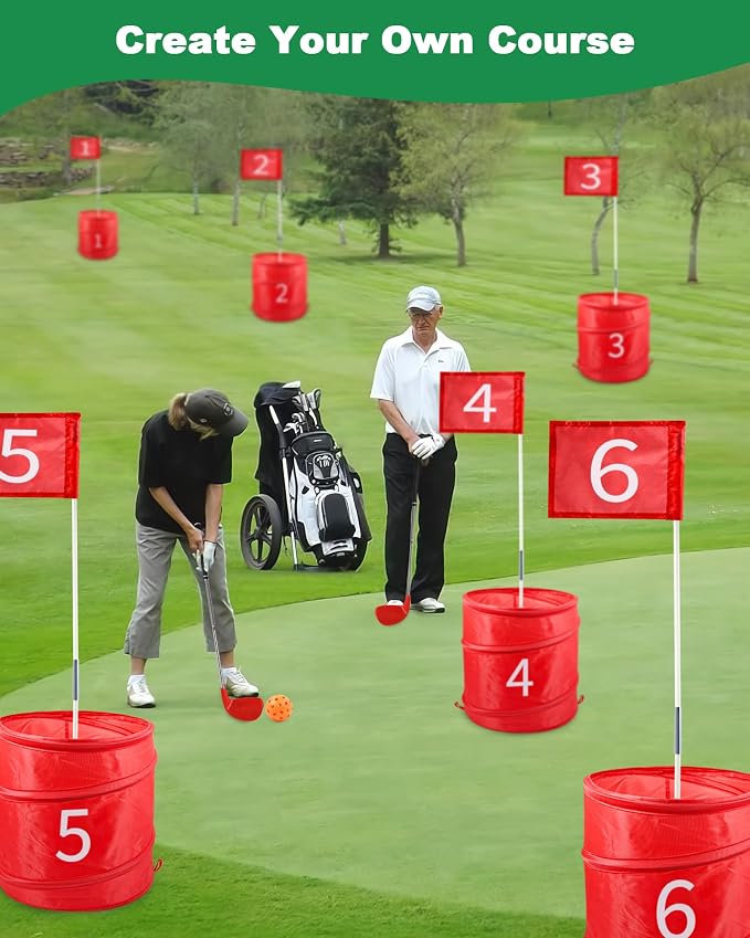 HOTWIND Backyard Golf Game with 2 Clubs, Portable 6 Hole Backyard Golf Course for Indoor & Outdoor Play, Backyard Lawn Beach Golf Practice Game Gifts for Family and Adults