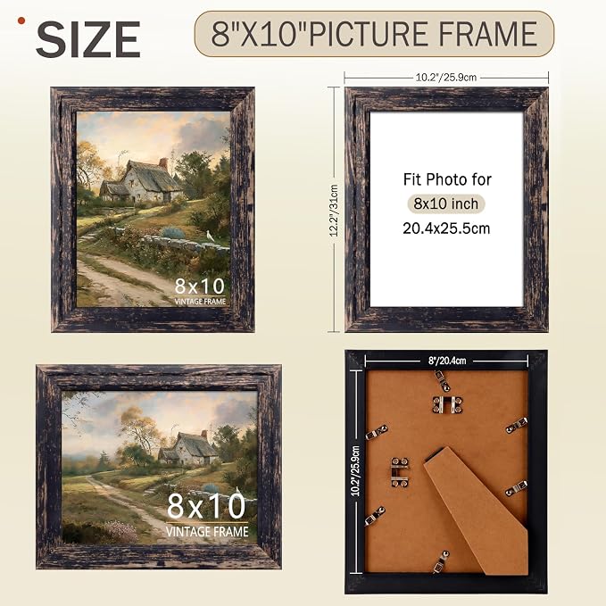 8x10 Picture Frame – Vintage Picture Frames for Tabletop & Wall Mount, 8 x 10 Photo Frame for Living Room, Bedroom, Office Décor & Father's Day Graduation Wedding Gift