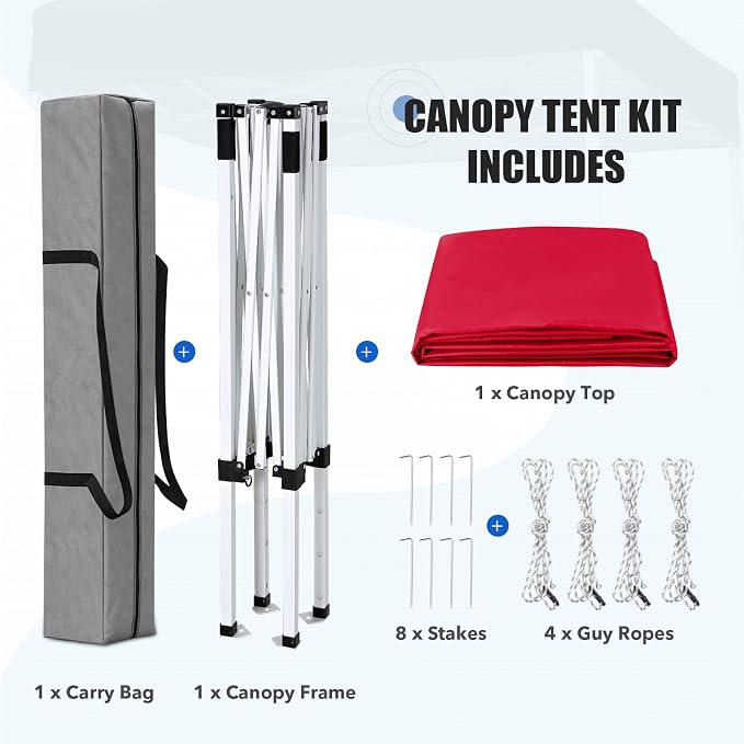 EAGLE PEAK 5x5 Pop Up Canopy Tent Instant Outdoor Canopy Easy Set-up Straight Leg Folding Shelter, Red