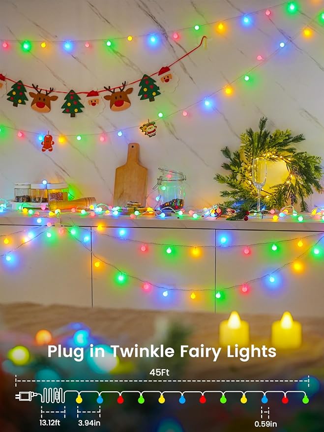 46ft 100LED Smart Color Changing Globe String Lights Indoor APP Control | Fairy Lights Plug in with Remote, Music Syn, Clear Wire Twinkle Light for Bedroom, Multicolor & Modes, Waterproof, Room Decor