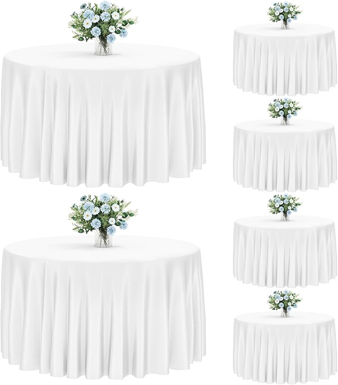 Fixwal 6 Pack White 60 Inch Round Tablecloths, Reusable Heavy Duty Washable Polyester Table Covers, Fits 20-40 Inch Tables, Stain and Wrinkle Resistant for Wedding, Party, Outdoor, Picnic, Camping