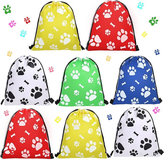 Coume 20 Pcs Paw Print Drawstring Backpacks Reusable Cute Puppy Pet Paw Print String Gift Bags for Kids Student Adults 10 x 12 Inch Candy Goodies Snack Bag Supplies Party Favor Back to School Gift