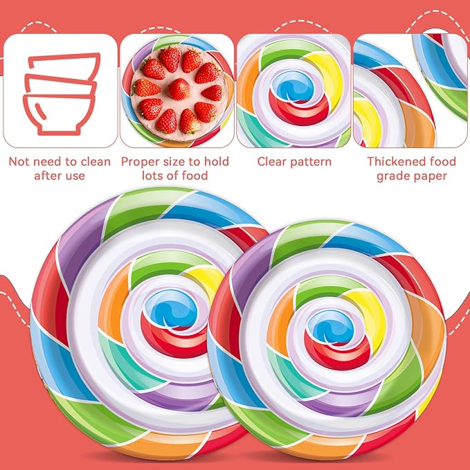 96pcs Candy World Party Supplies for 24 Guests Sweet Candy Tableware Set Lollipop Plates Napkins Dinnerware Table Decorations for Birthday Pink Donut Party Favors