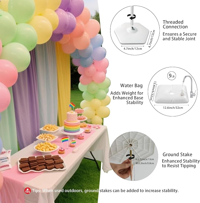 YALLOVE Balloon Arch Stand Kit, Adjustable Balloon Arch Frame, Convenient to Assemble and Disassemble, Backdrop Stand for Party, Not Include Balloons
